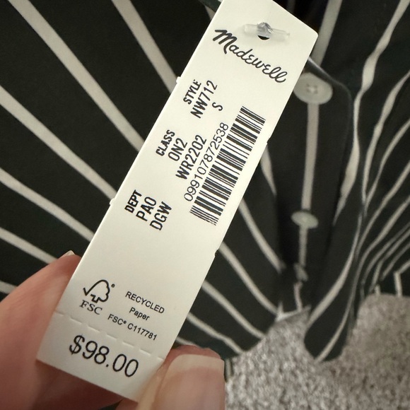 Madewell Dark Green and White Striped Button-Up Shirt - Picture 7 of 8